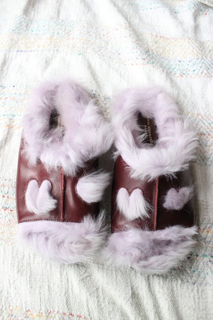 Anya Hindmarch Purple Heart Fur Leather Sandals Size 39